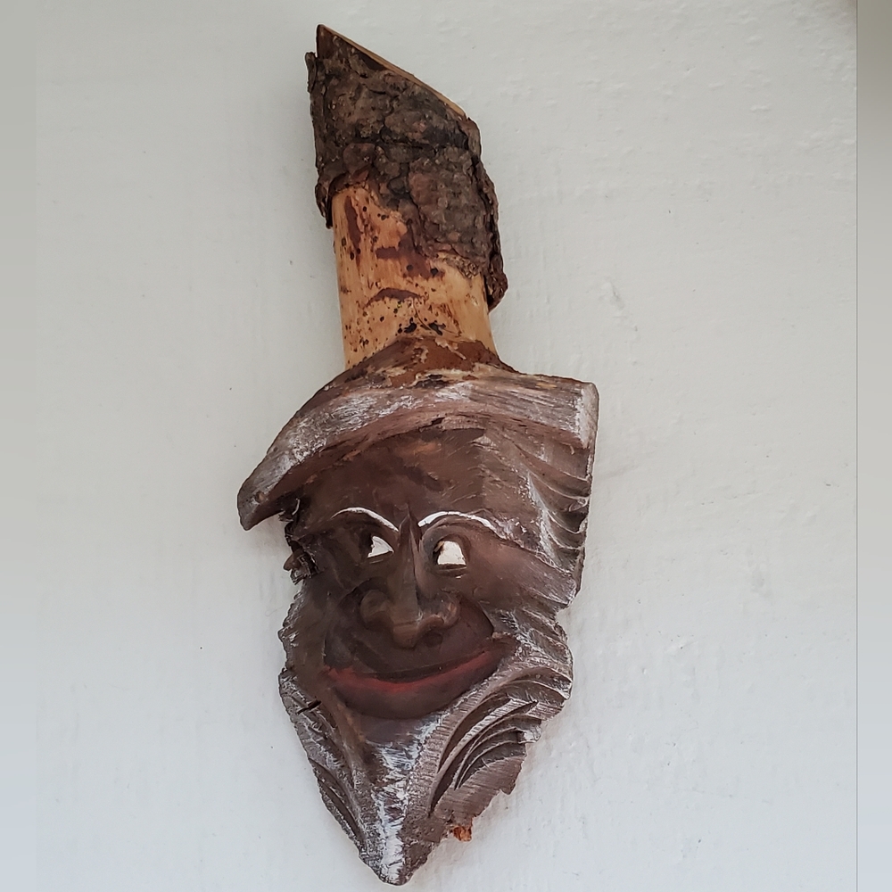 German Hanging Handcarved Wood Tree Wizard,Forest Spirit, Tree Face, Vintage